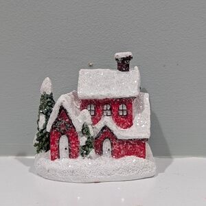 Small Charming Red Holiday Christmas House Figurine